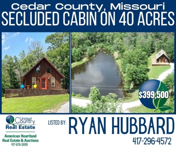 Secluded Cabin on 40 Acres Recreational Land, Cedar Co, MO - image 1