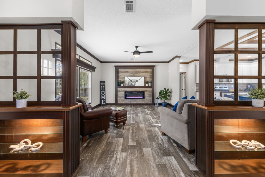 Lighted Built-In Shelves in Foyer