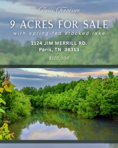 Small Acreage w/ Home and Private Lake for Sale near Paris, TN - image 1