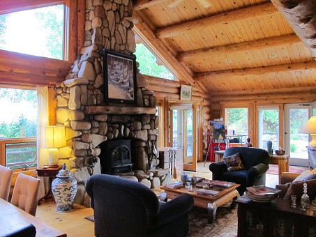 Gorgeous Great Room With Massive Stone Fireplace